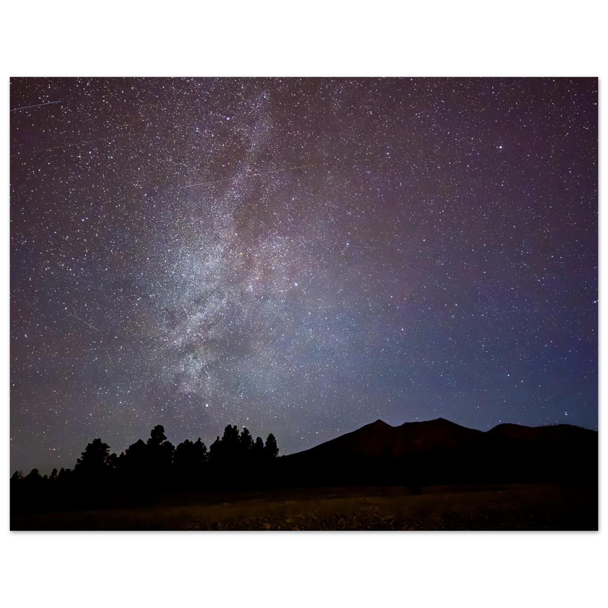 Milky Way above mountain peaks and pine trees at night in Flagstaff Arizona – MilkyWay Peaks fine art photograph