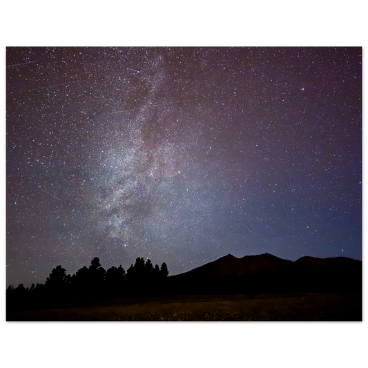 Milky Way above mountain peaks and pine trees at night in Flagstaff Arizona – MilkyWay Peaks fine art photograph