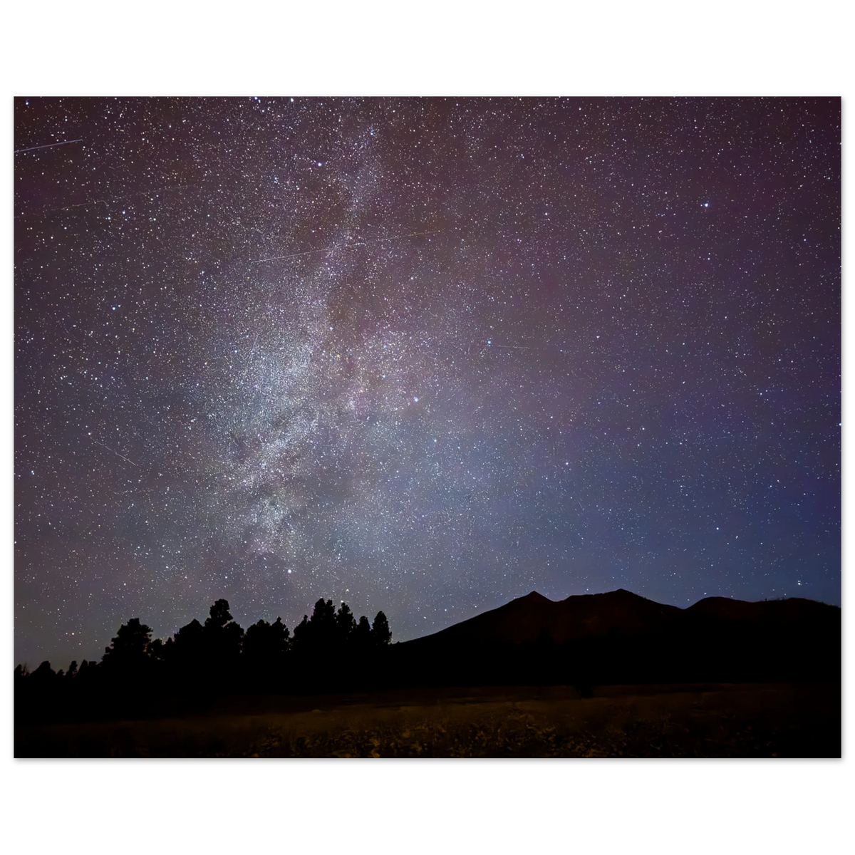 Milky Way above mountain peaks and pine trees at night in Flagstaff Arizona – MilkyWay Peaks fine art photograph