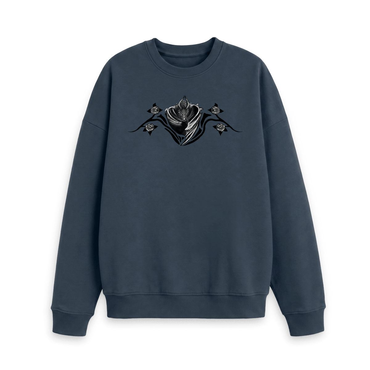 Navy Blue Printed Sweater Front