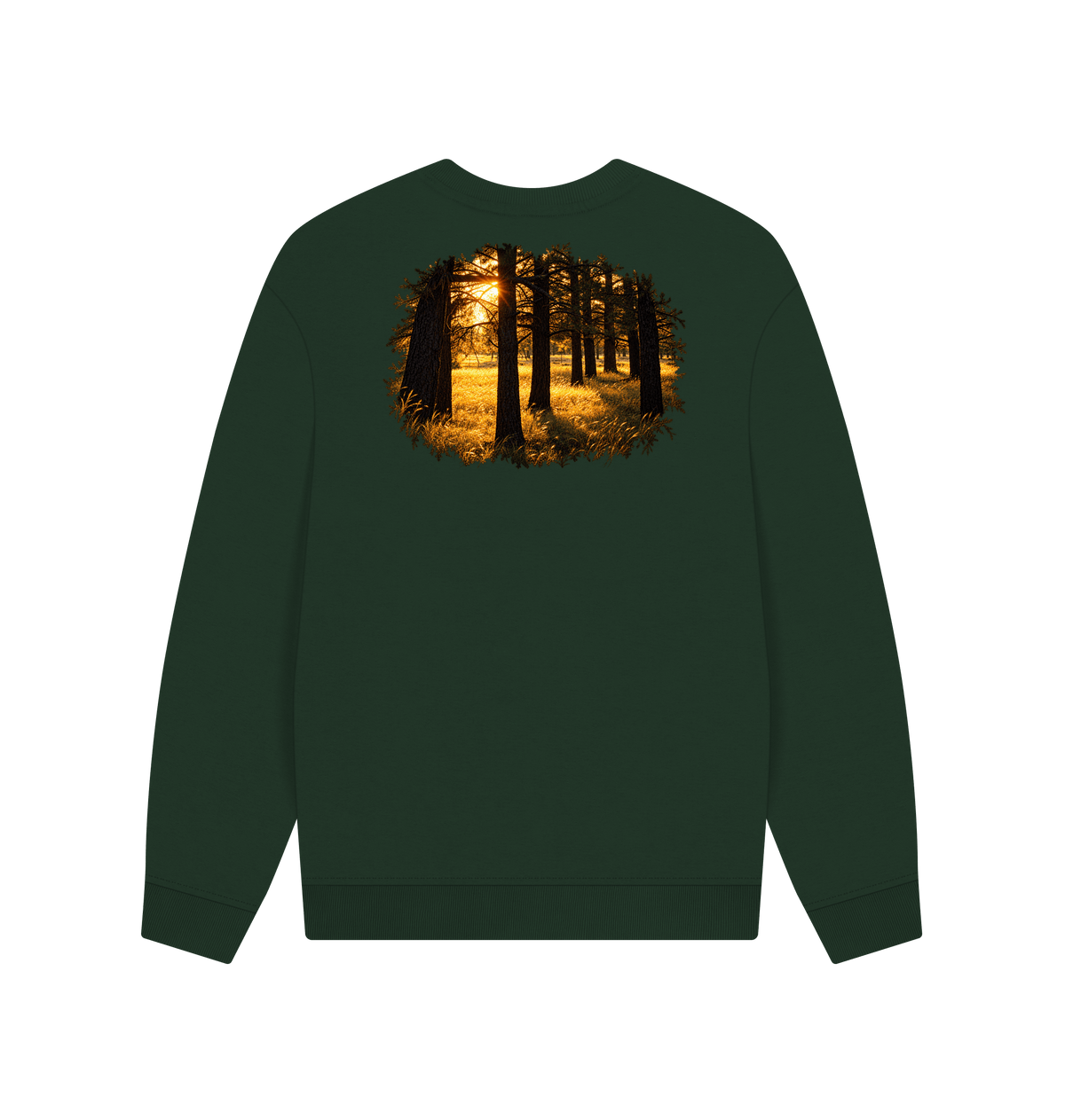 Golden Forest artwork featuring warm golden sunlight streaming through forest trees, created from original photography