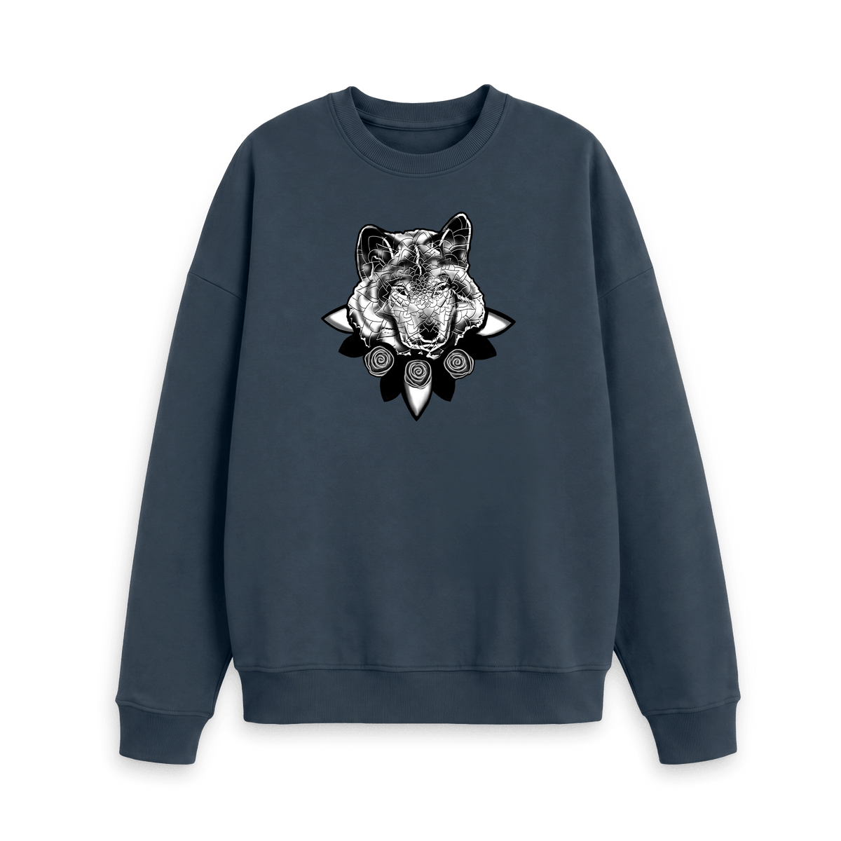 Navy Blue Printed Sweater Front