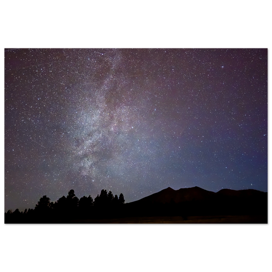 Milky Way above mountain peaks and pine trees at night in Flagstaff Arizona – MilkyWay Peaks fine art photograph