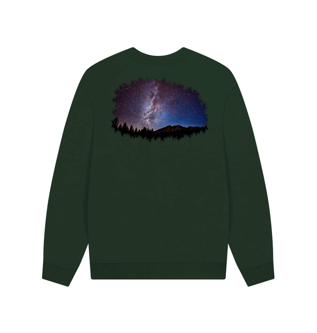 MilkyWay Over The Peaks artwork featuring a star-filled Milky Way above mountain peaks and pine trees, created from original photography